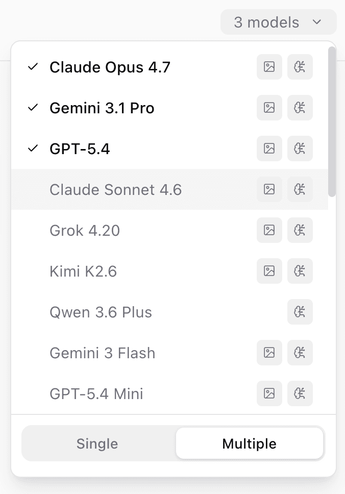 Overlay model picker with selected models
